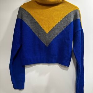 Colorblock Turtleneck Sweater - Blue, Gray, and Yellow